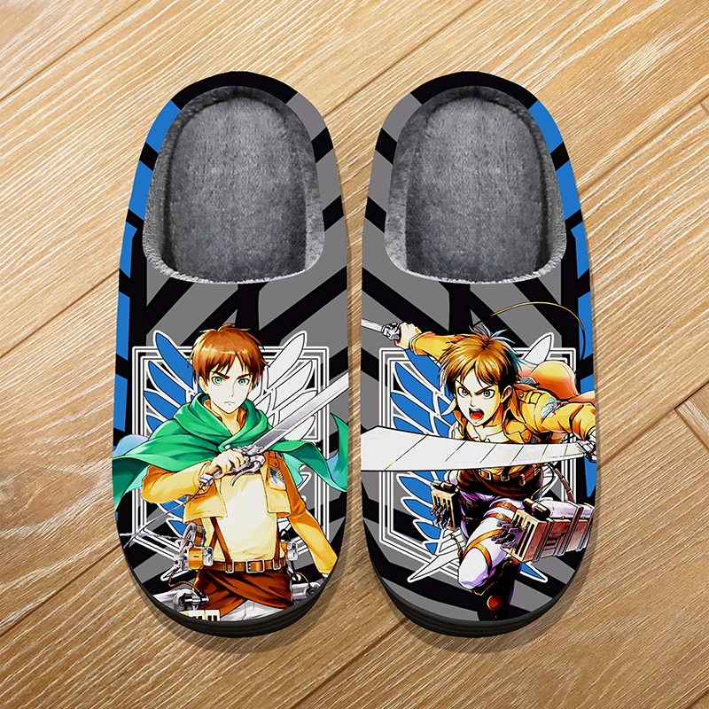 Custom Size Winter Home Warm Cartoon Slippers For Adult Kids Anime Attack on Titan Levi Ackerman Cosplay Indoor Cute Slippers