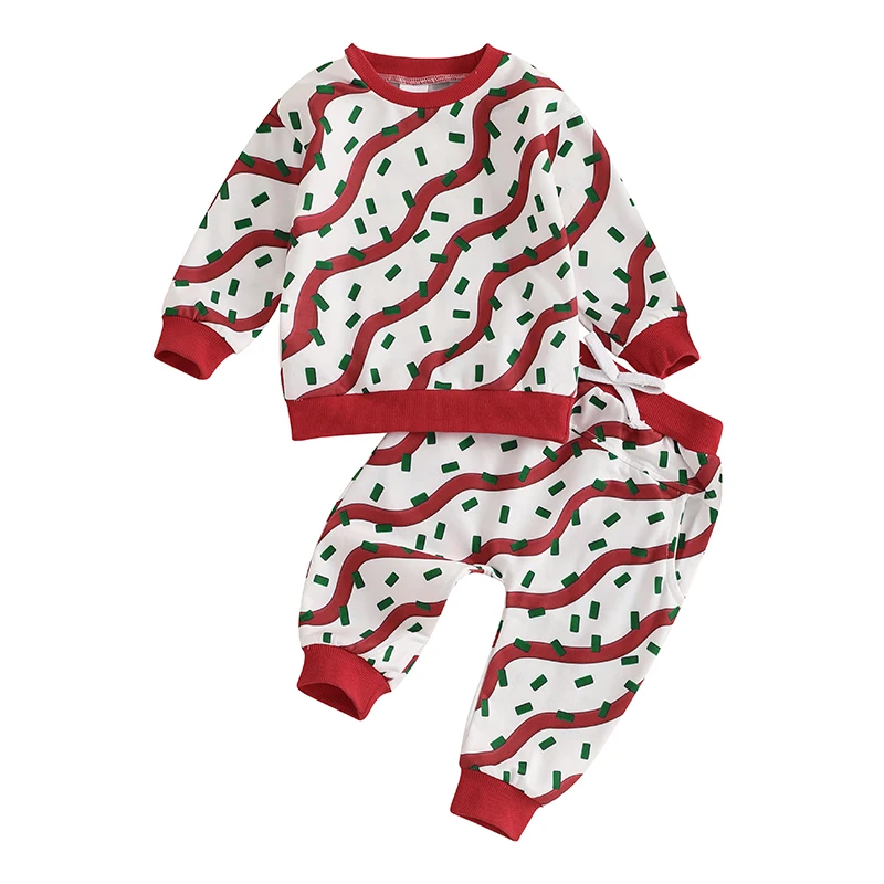 Toddler Girl Boy Christmas Outfits Gingerbread Man Print Long Sleeve Crew Neck Sweatshirt with Long Pants Set