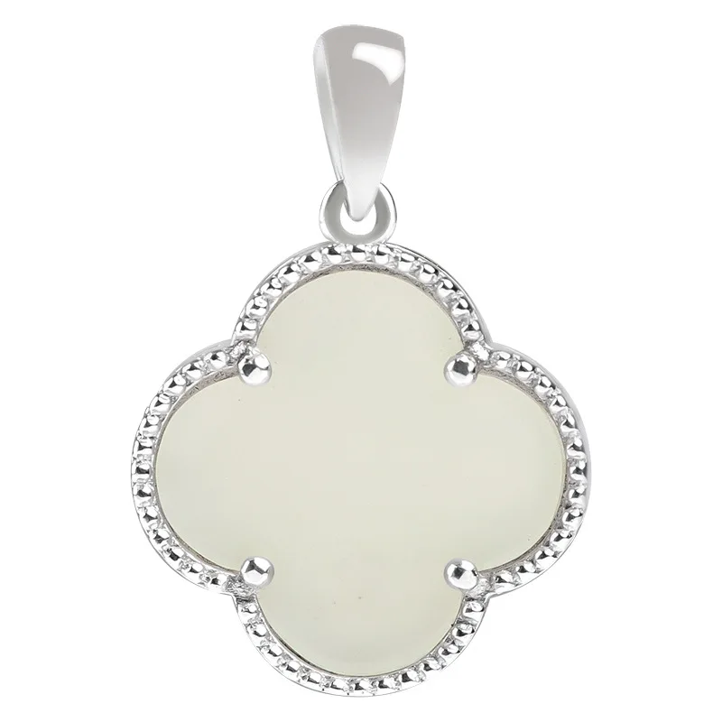 Imagem -05 - Prata Natural Hetian Jade Branco Trevo de Jade Esculpido Pingente Colar Presente Mais Certificado S925