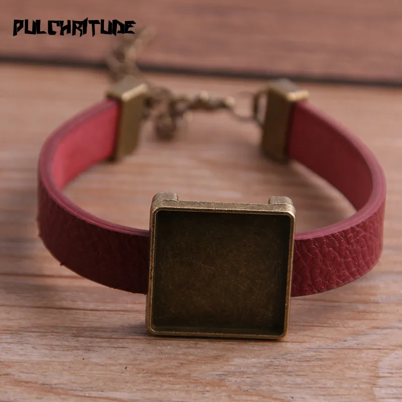 1pcs PU Bangles Base Setting Cuff Blank Trays Brazel Fit 20mm Glass Cameo Dome Square Cabochon DIY Bracelet Jewelry Making P6714