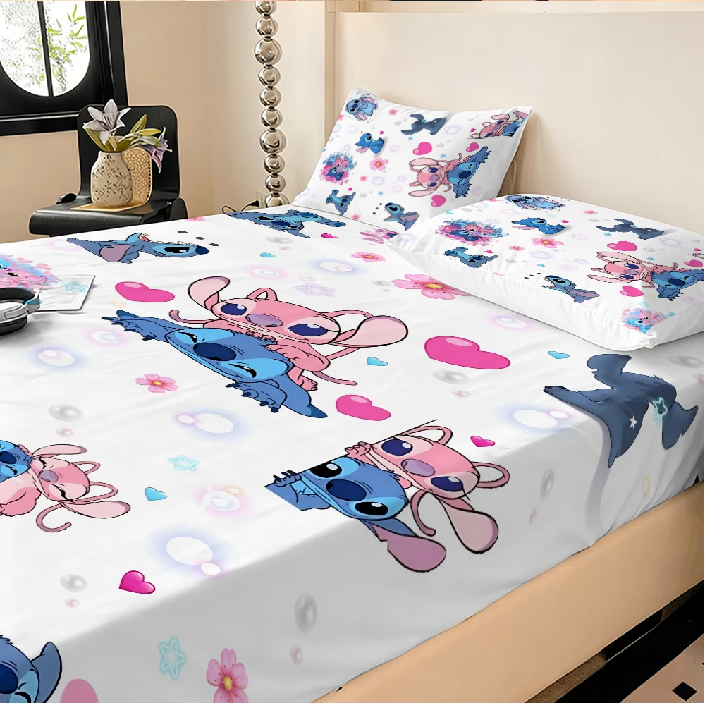 Draps de lit extensibles Disney Stitch, draps de lit double, couvre-lits en velours doux et chaud, housses de matelas, housses de protection de draps,