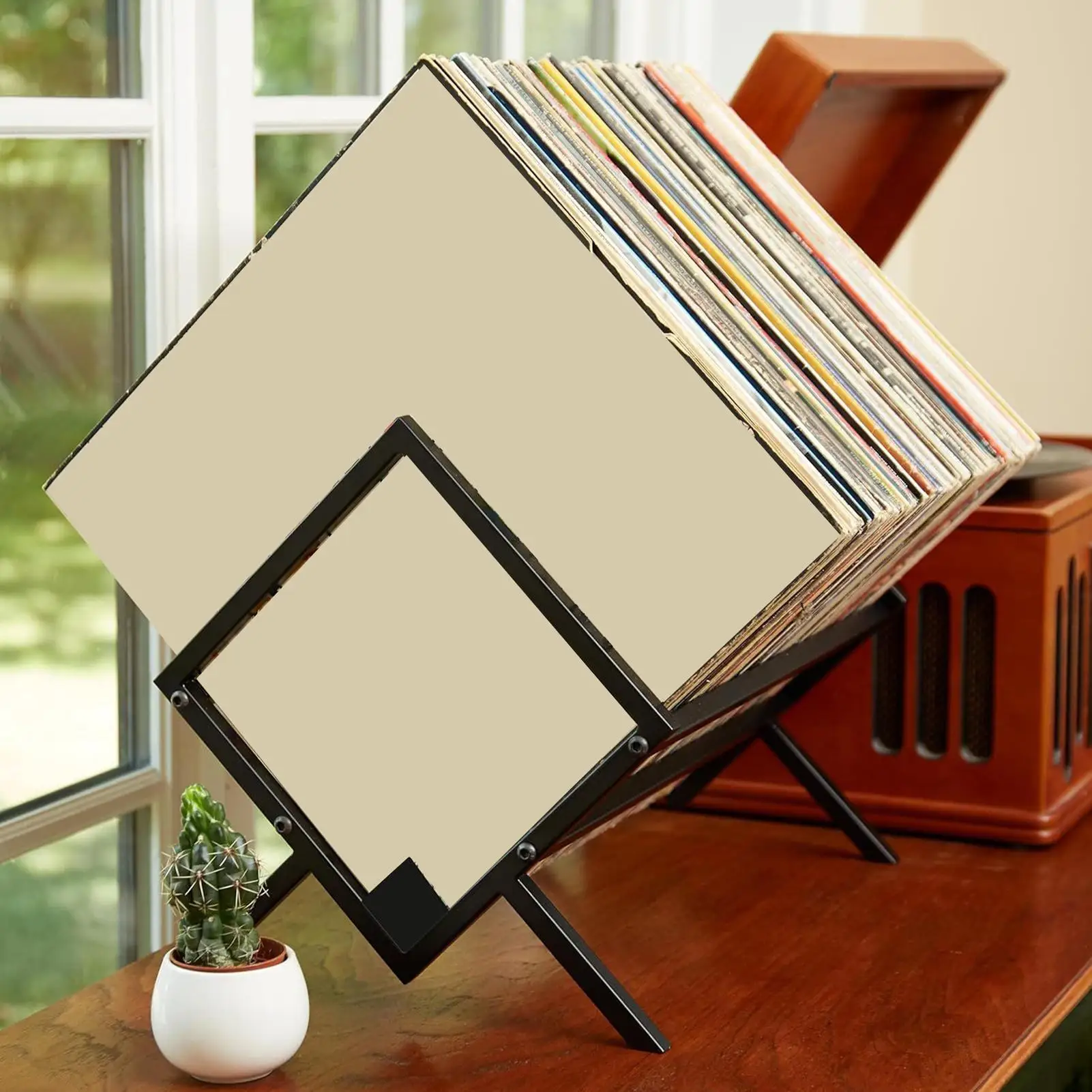 

Record Storage Holder Record Holder Stand Quick Assembly Desktop Album Organizer Rack for Audio Books Documents Magazines