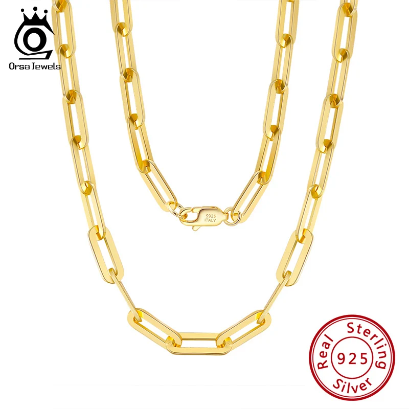 ORSA JEWELS 6mm 9mm 12mm Rozmiary Spinacz Link Łańcuch Naszyjnik 925 Sterling Silver 14k Gold Chain Mężczyzna Kobieta Naszyjniki jako prezent SC39
