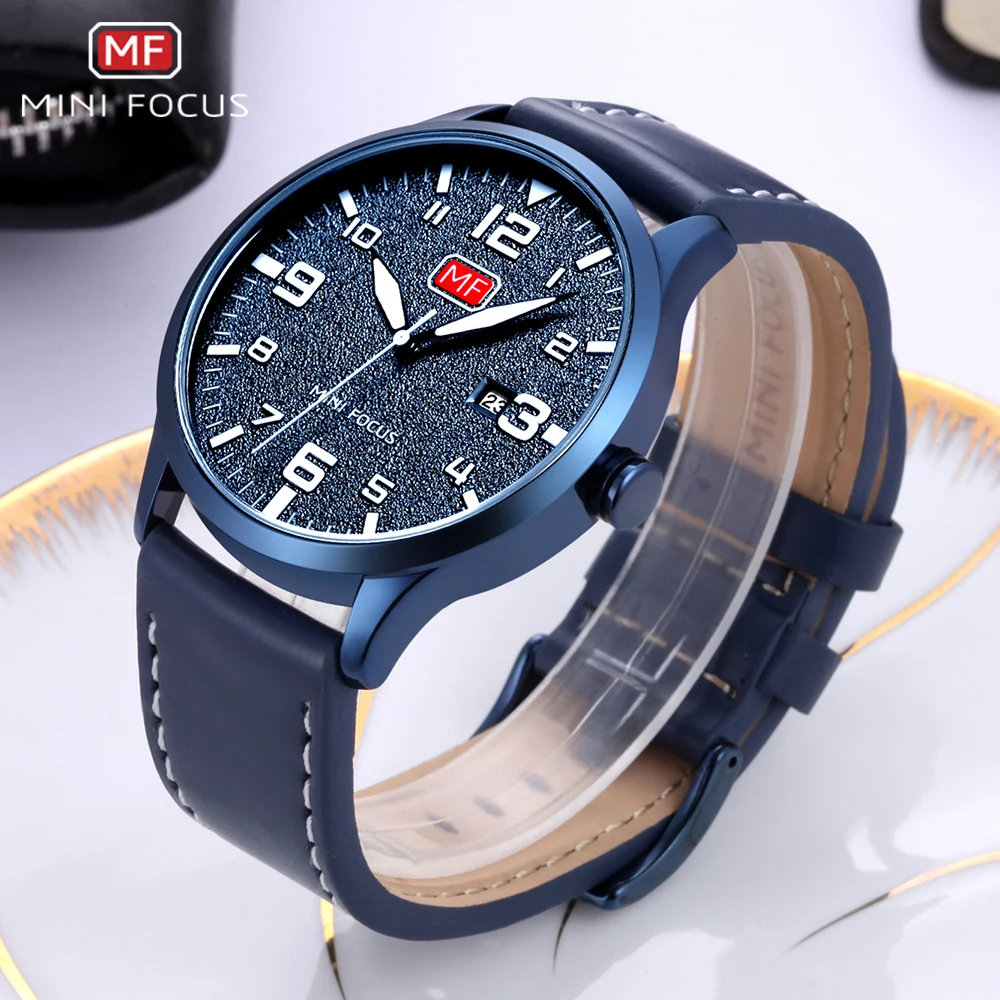 MINI FOCUS Automatic Casual Quartz Watch Mens Watches Waterproof Chronograph Wrist Watch with Date Luminous Hands 0158G