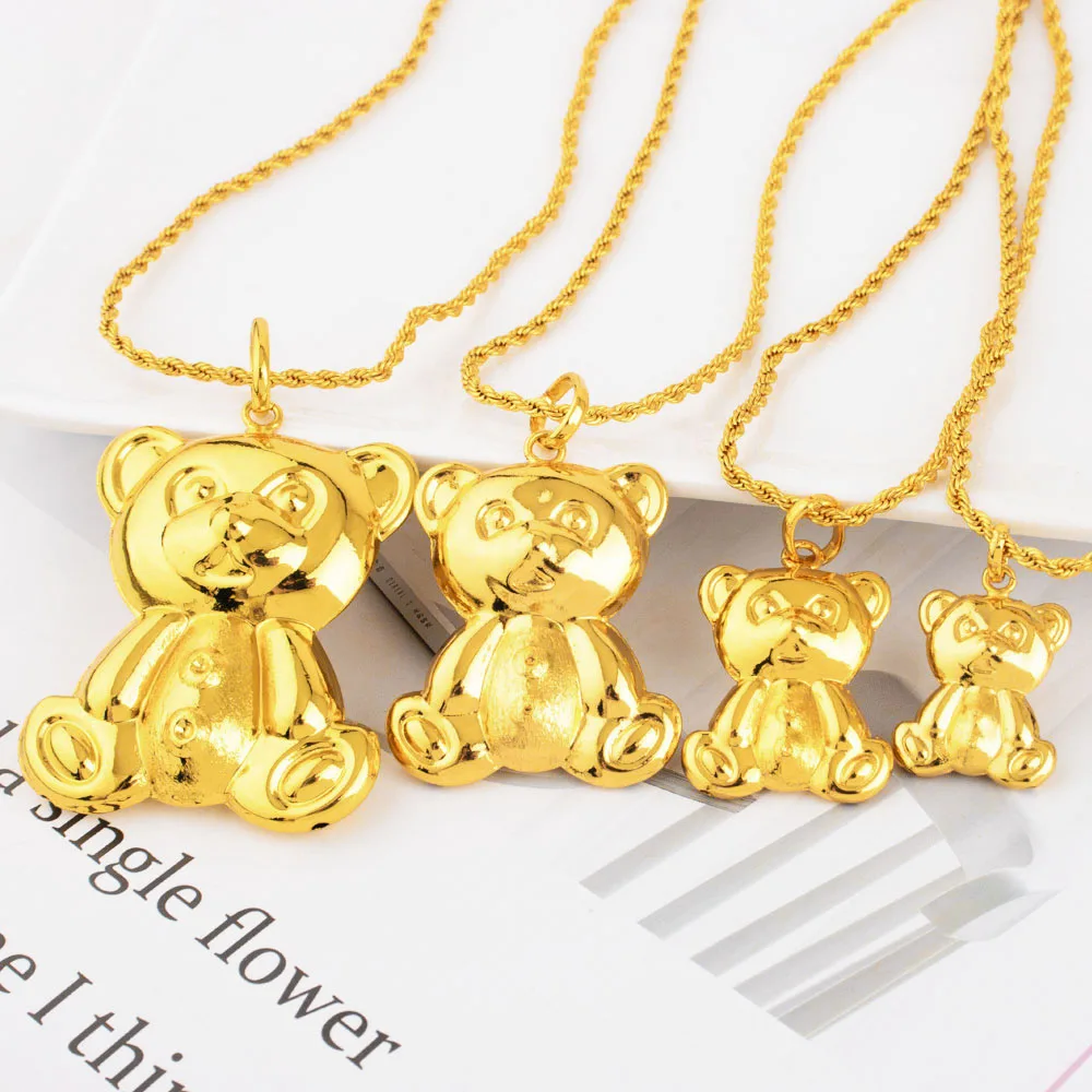 Goldfarbene Bären-Anhänger, modische 18 Karat vergoldete Halskette für Herren und Damen, DIY-Schmuck, Musik, Festival, Party, Jahrestag, Geschenk – Detail 4
