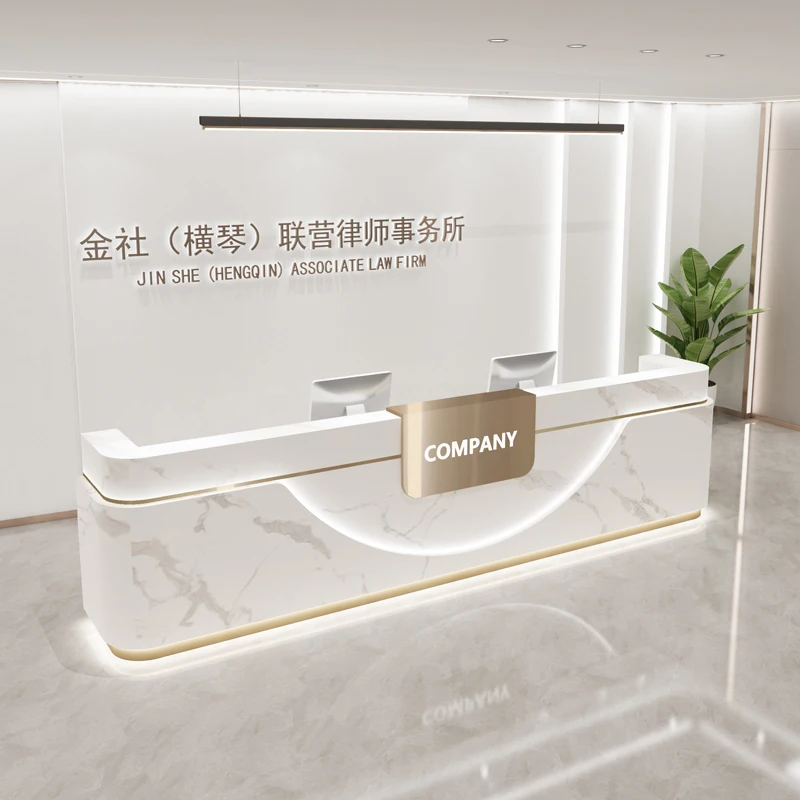 

Design White Front Desk Reception Counter Luxury U Shape Long Reception Desks Beauty Salon Mostrador Recepcion Office Furniture