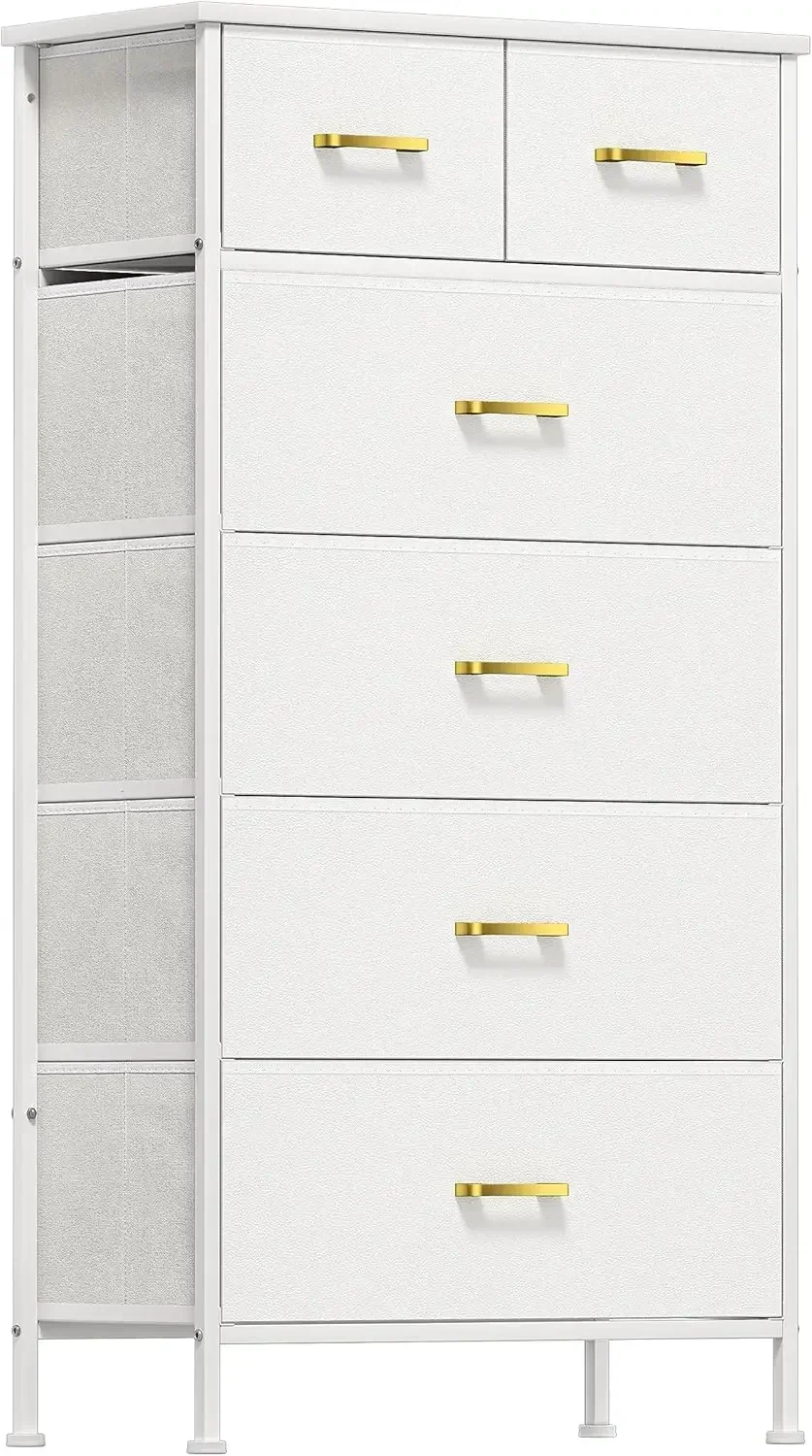 Tall Dresser for Bedroom with 6 Drawers, Storage Tower White Dresser for Closet, Living Room, Nursery, Office, Chest of Drawers