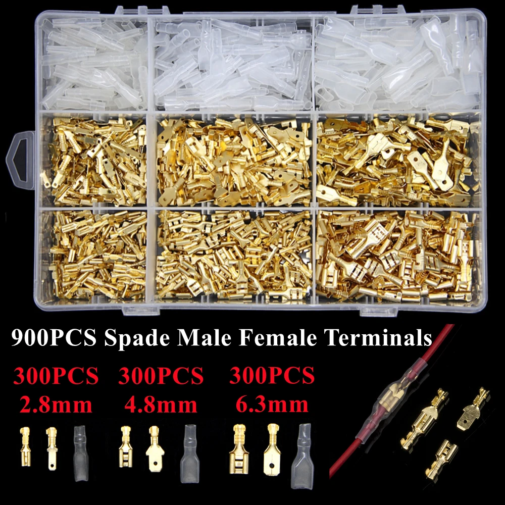 Box Insulated Plug Spring Female Male Spade Cold Crimp Terminals 2.8/4.8/6.3mm Electrical Wire Connectors Set or SN-48B Pliers