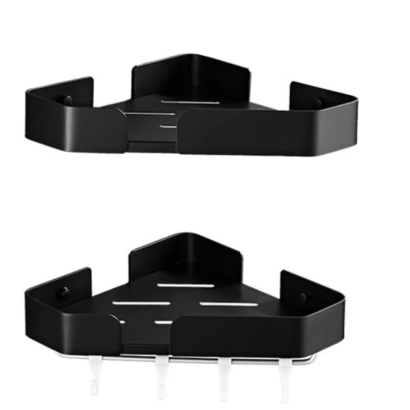 

2 Pcs Shower Shelf Punch-Free Black With Towel Rail Bathroom Shelf Shower Basket Aluminum Self Adhesive Bathroom Shelf