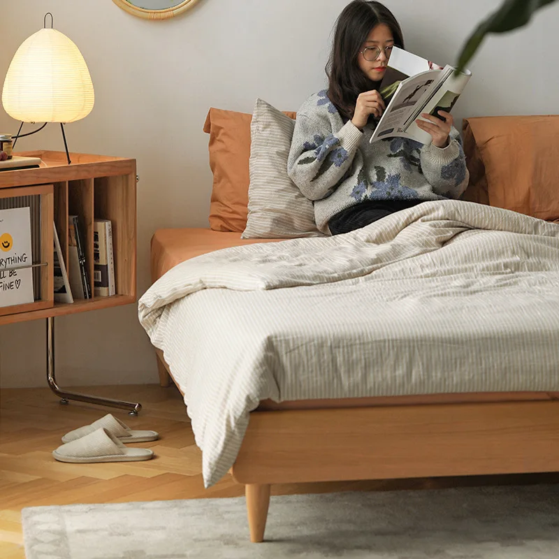 Factory straight hair bed solid wood Nordic master bedroom 1.5 meters 1.8 cherry wood double bed frame all solid wood