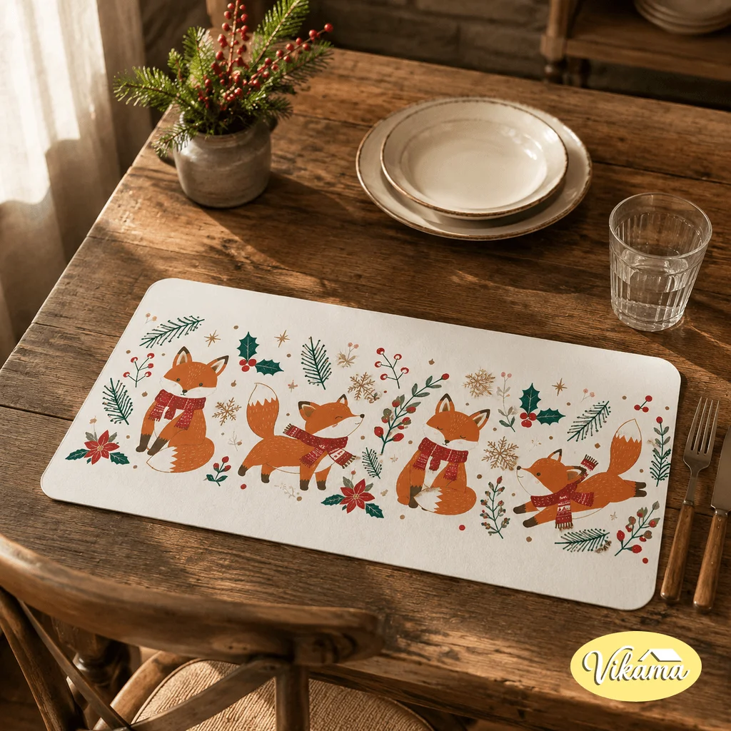 VIKAMA Christmas Coffee Machine Drip Tray Kitchen Sink Water Absorption Anti-Slip Tea Cup Tableware Dining Table Mat Home Decor