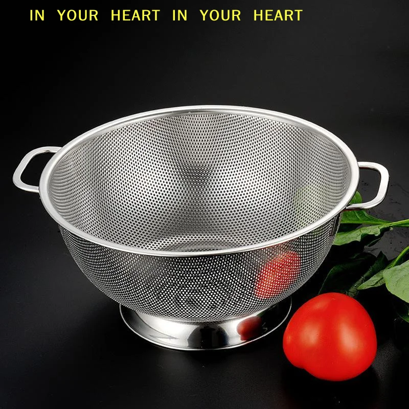 

【X】Stainless Steel Colander With Double Handle Food Pasta Strainer Basket With Self-draining Solid Ring Base Fine Mesh Filter