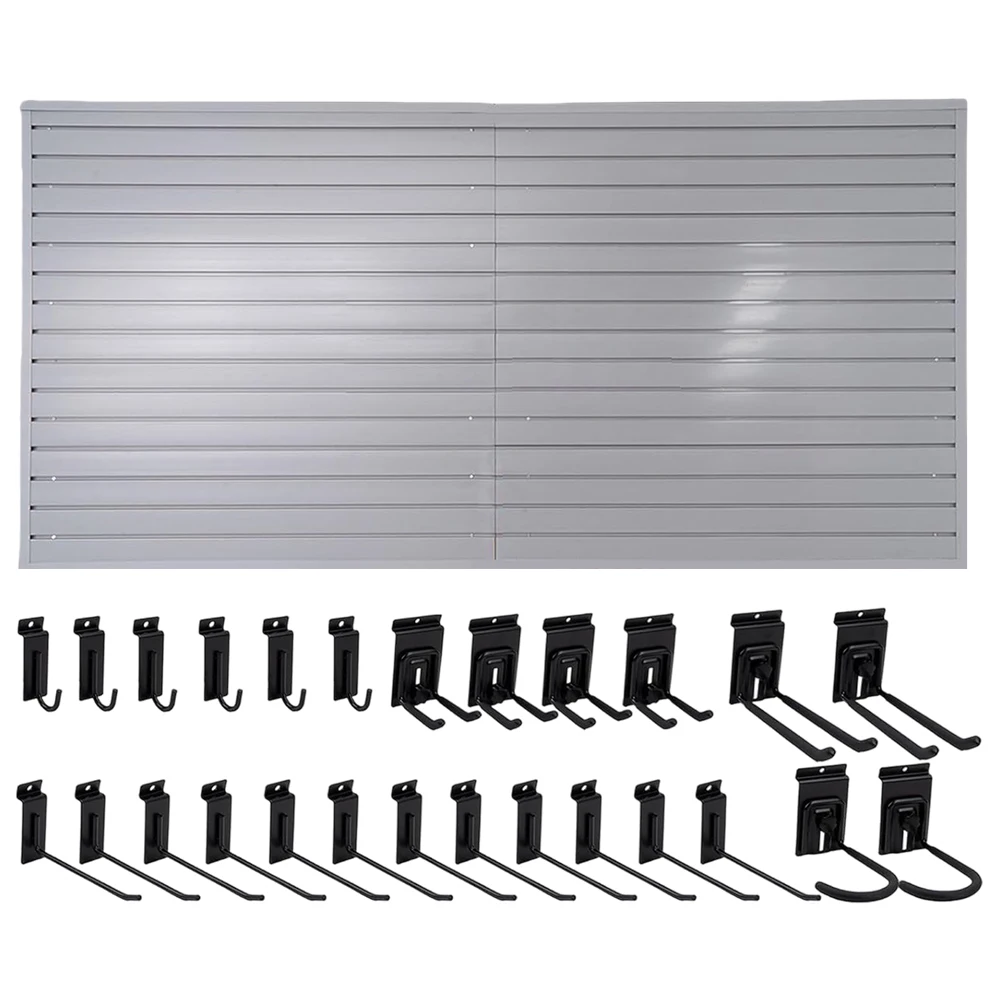 

4x8 FT Peg Board Tool Organization with 26 Accessories Wall Panels Pegboard Slatwalls Panel for Garage Storage