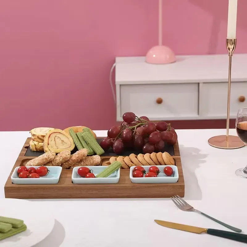 Stock Personalized Large Natural Bamboo Acacia Wooden Deli Meat Platter and Cheese Board Dishes