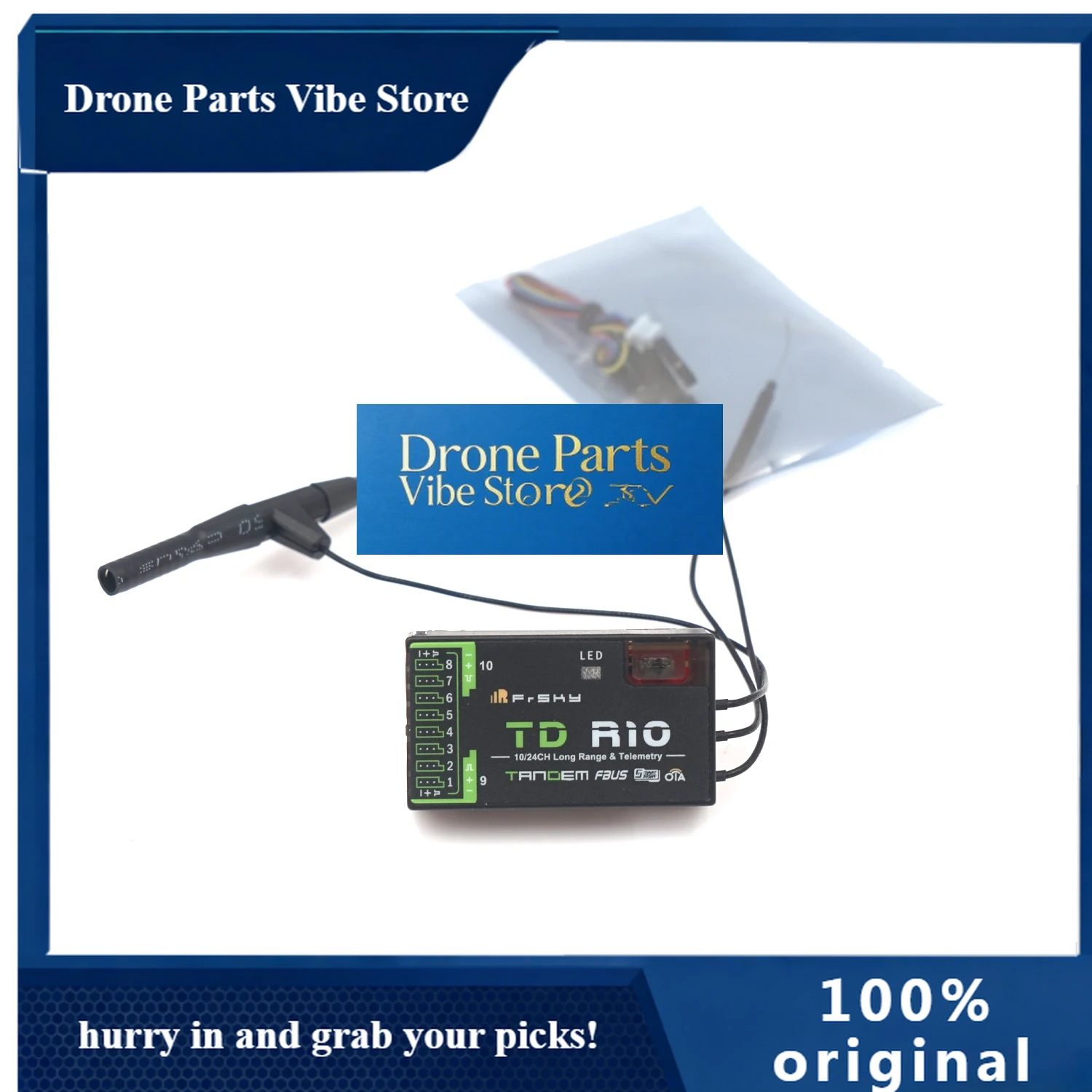 

Drone Parts FrSky 2.4G 900M Tandem Dual-Band Receiver TD R10 Receiver With 10 Channel Ports