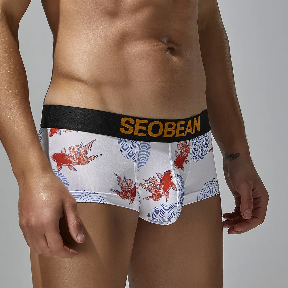 

SEONBEAN Men's Low-Waist U-Shaped Print Boxer Shorts Comfortable Cooling Fashionable Underwear Flat Angle Pants