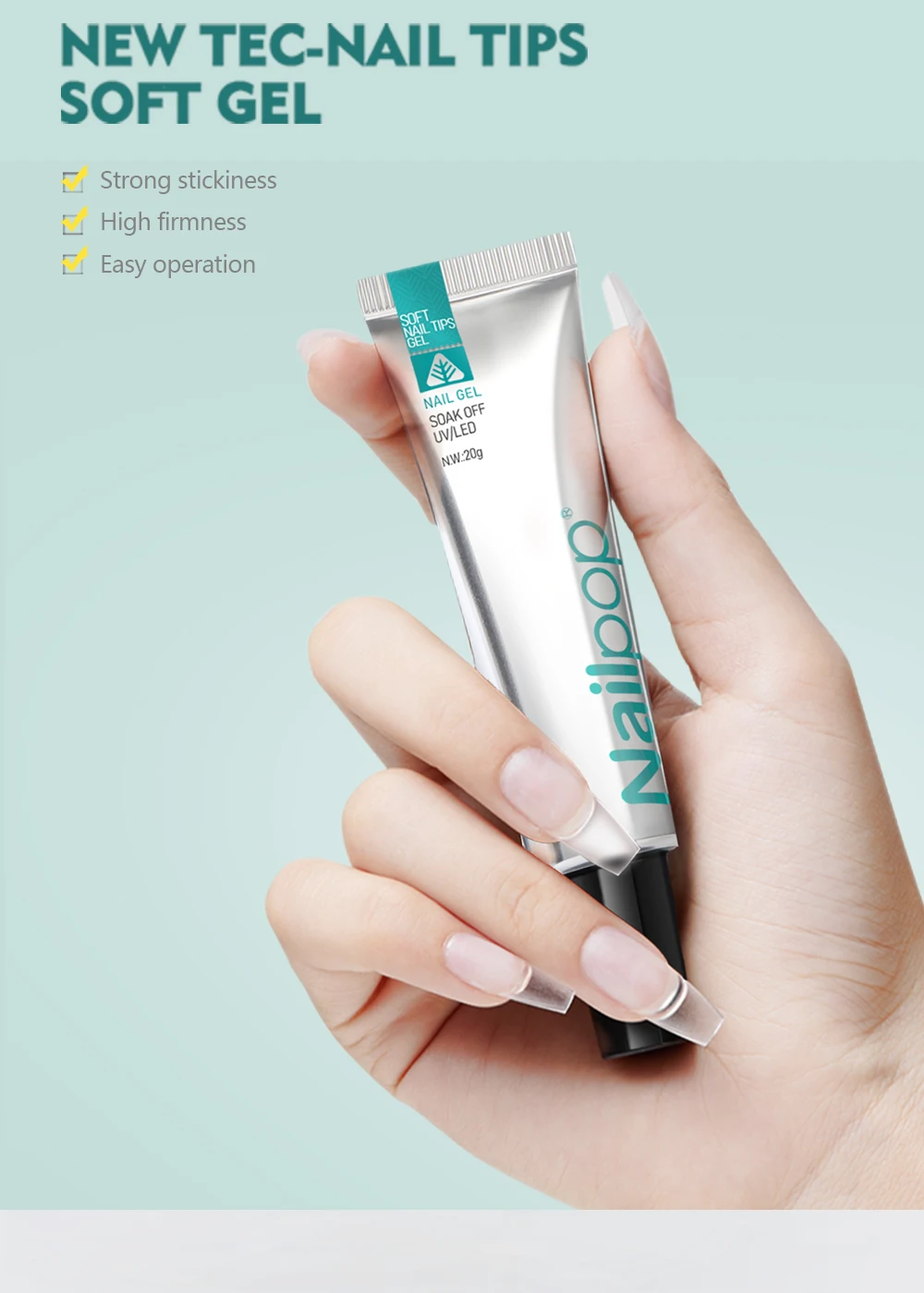 NAILPOP Soft Nail Tips Gel Soak Off Gel-Kleber zum schnellen Einfügen, gefälschte Spitzen und Strasssteine, UV-Gelee-Nagellack, Nail-Art-Werkzeuge, 20 g – Detail 8