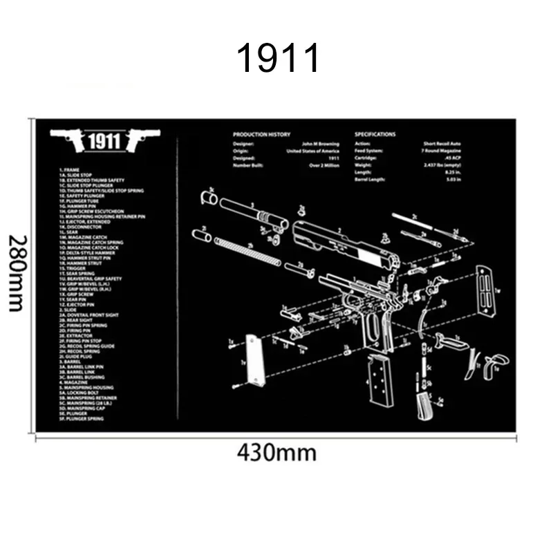 Gun Cleaning Mat with Part Diagram and Instructions Armorer Bench Mat Mouse Pad for Glock 1911 AR15 AK47 CZ75 Punisher P220 P320