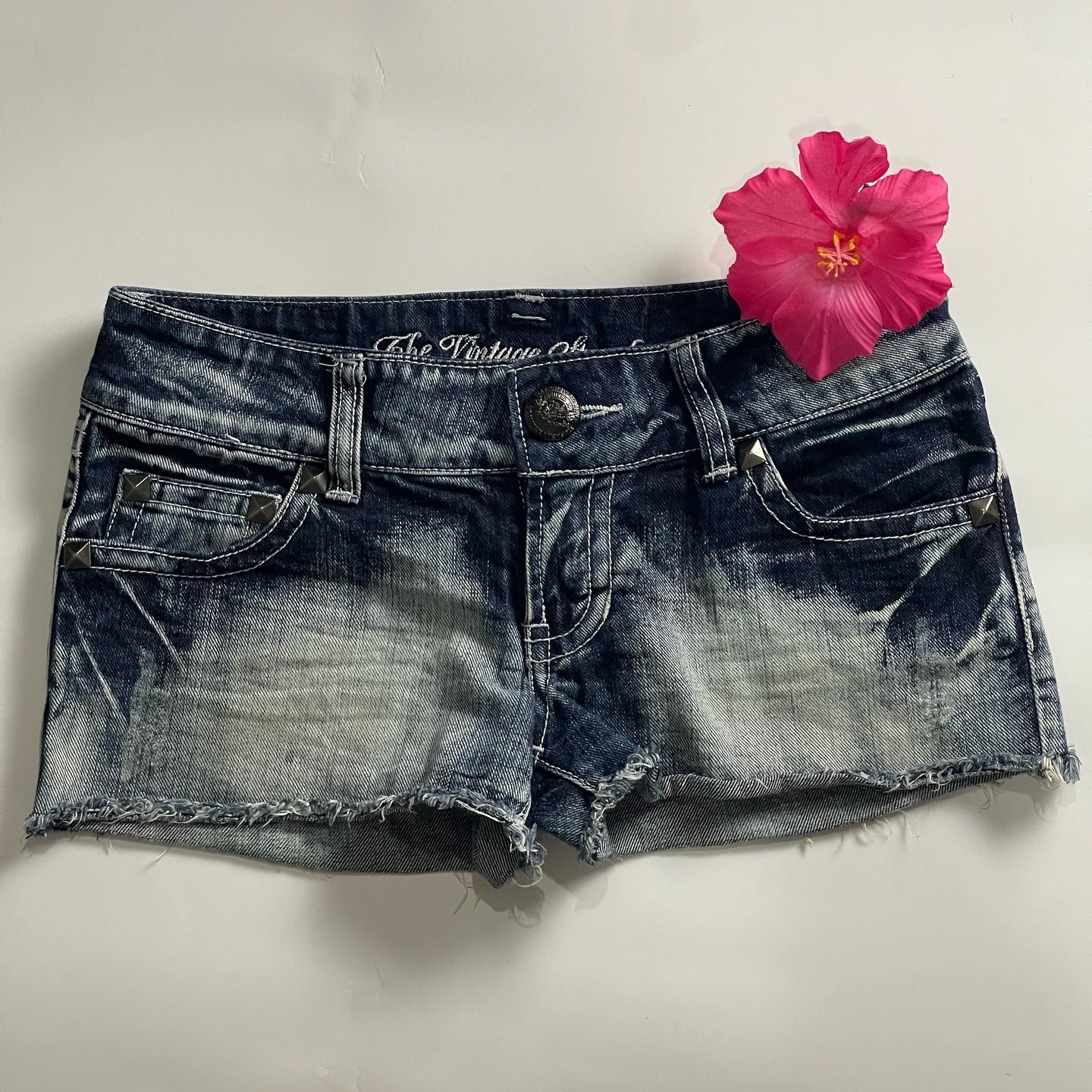 Y2K Vintage Blue Denim Shorts Women Hot Girls Clothing Harajuku Flag Graphic Print Casual Short Pants Goth Slim Low Waist Shorts
