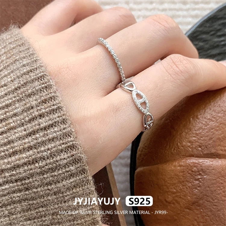 

JYJIAYUJY 100% Whole Original Sterling Silver S925 Adjustable Ring Pig Nose Zircon Fashion Woman Jewelry Gift Daily Use JYR99