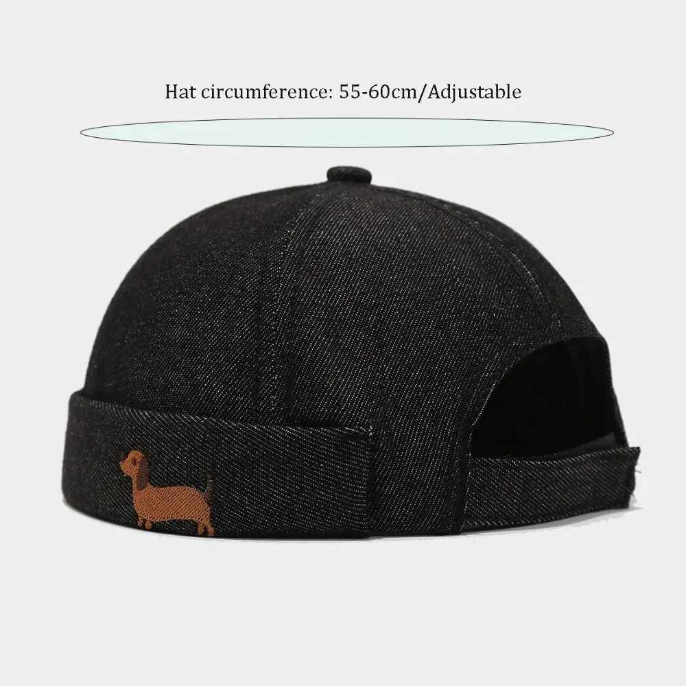Повседневная джинсовая кепка без полей в стиле ретро, японский стиль, мультяшная шляпа с вышивкой собаки, регулируемая кепка-докер, унисекс