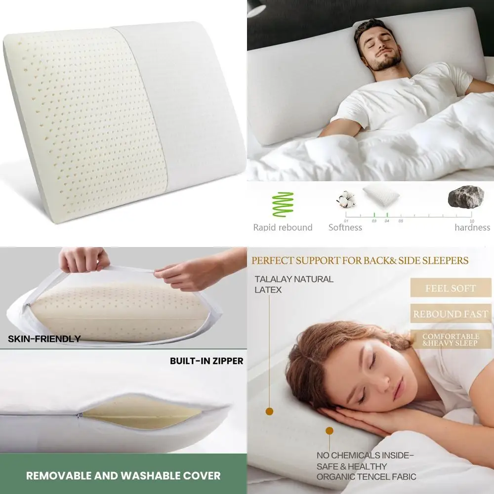 

Natural Talalay Premium Latex Pillow - Sleep Bed Pillow with Removable Cotton Cover, Pressure Relief and Breathable Support