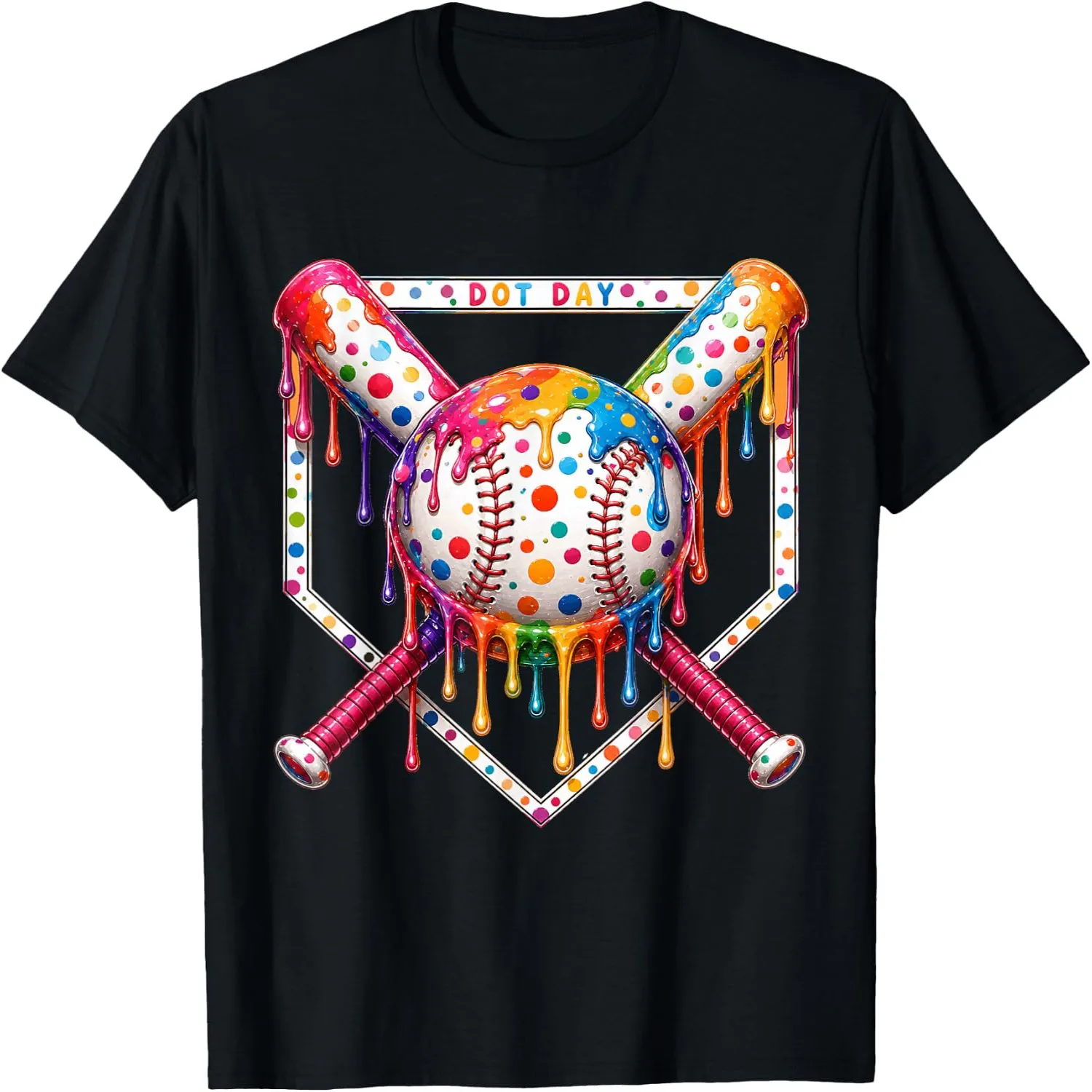 Dot Day Baseball Colorful for Boys Kids Girls Youth Dots Art T-Shirt 100% cotton short sleeve tee