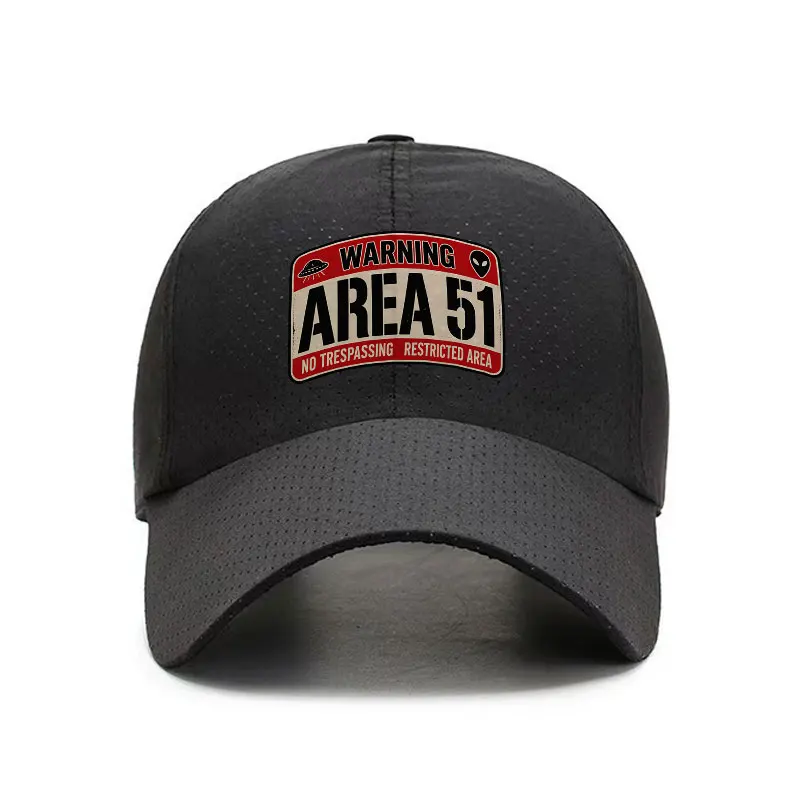 Area 51 Warning Sign Quick Dry Baseball Cap Adjustable Breathable Alien Graphic Sports Hat