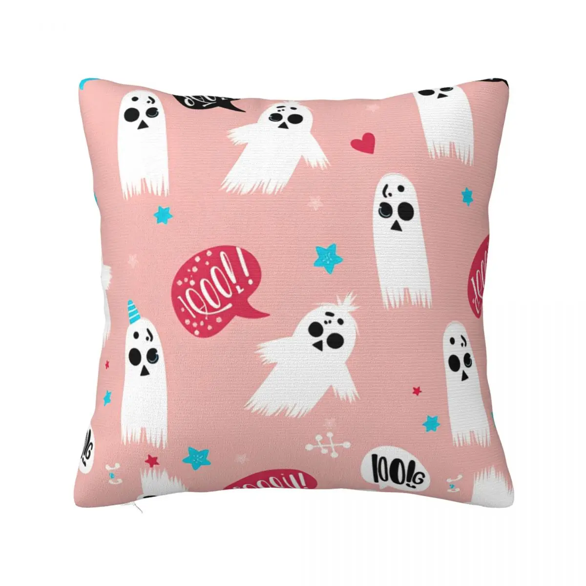 Halloween Cute Ghost Pink Pillowcase Printed Polyester Cushion Cover Decoration Throw Pillow Case Cover Living Room Square 45X45