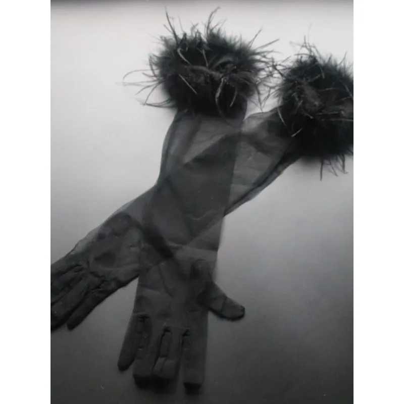 Mesh feather gloves long bridal wedding dress accessories studio photo photo photography props white and black sleeves