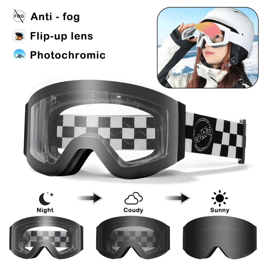 

BOLLFO откидные лыжные очки для сноуборда, фотохромные противотуманные зимние очки, женские магнитные цилиндрические очки для сноуборда, мужские