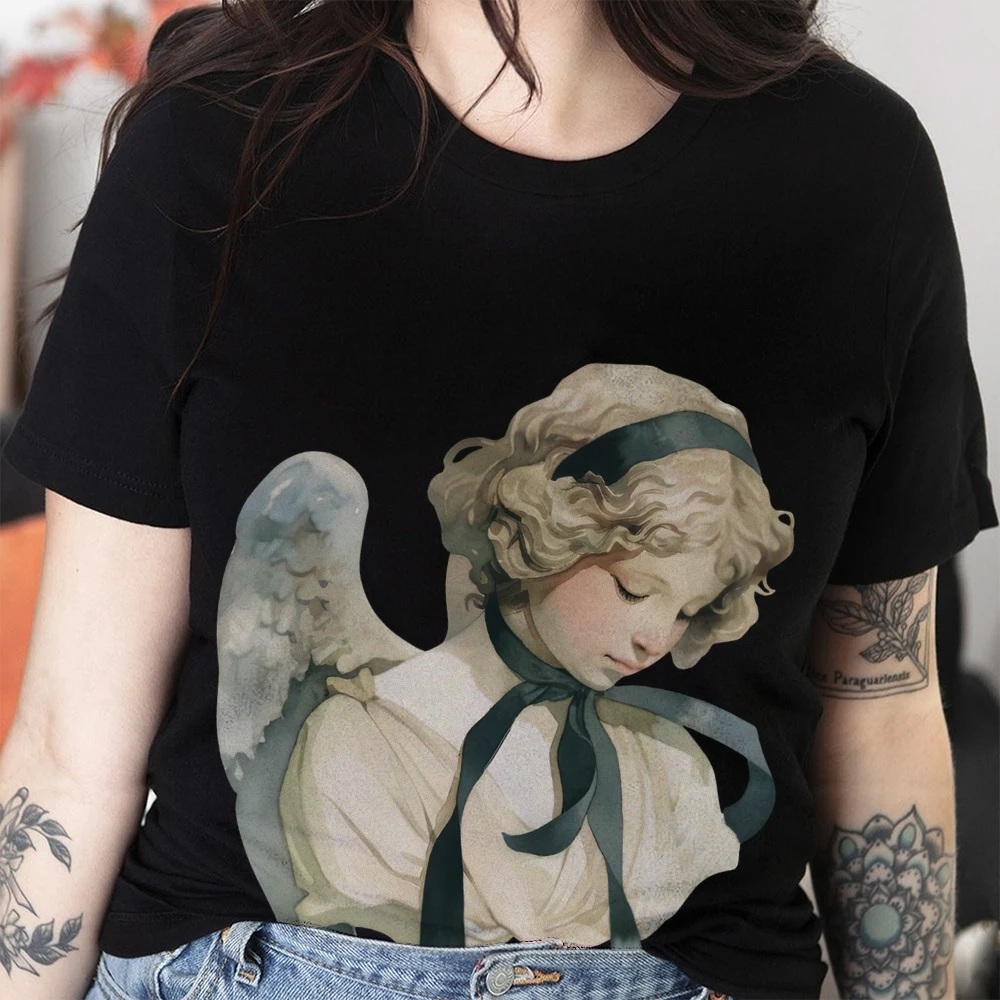 

Y2k Graphic T-Shirt, Angelic Figure Print, Heavenly, Serene and Divine, Free Style,Soft Fabric for Spiritual-Themed Casual Looks