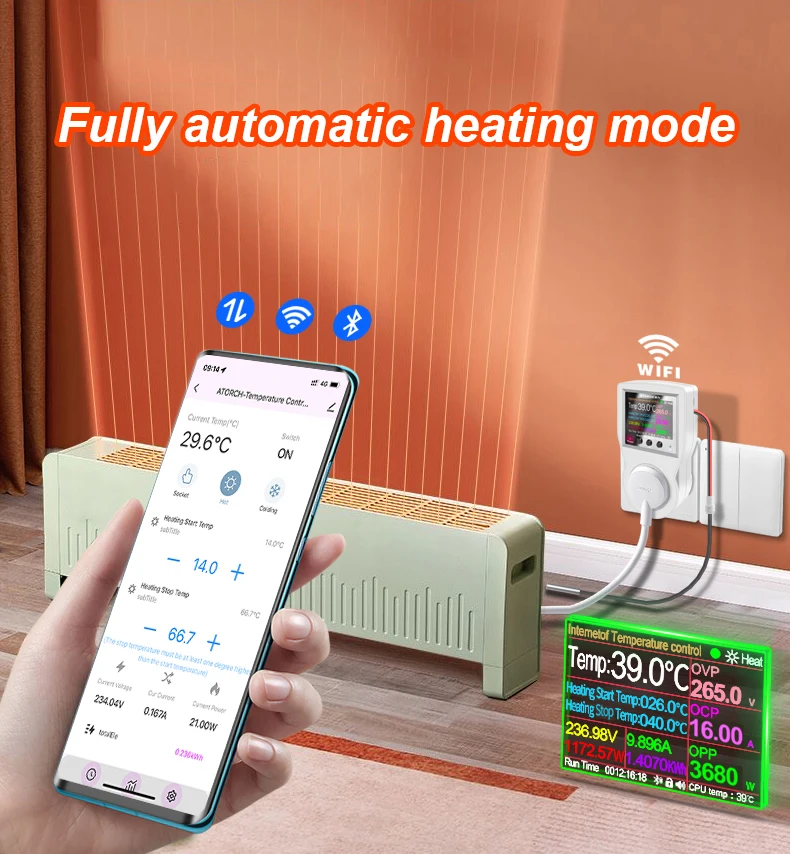 16A Tuya WIFI Digital Thermostat Outlet Incubator Temperature Controller Outlet With Timer Switch Sensor Probe Heating Cooling