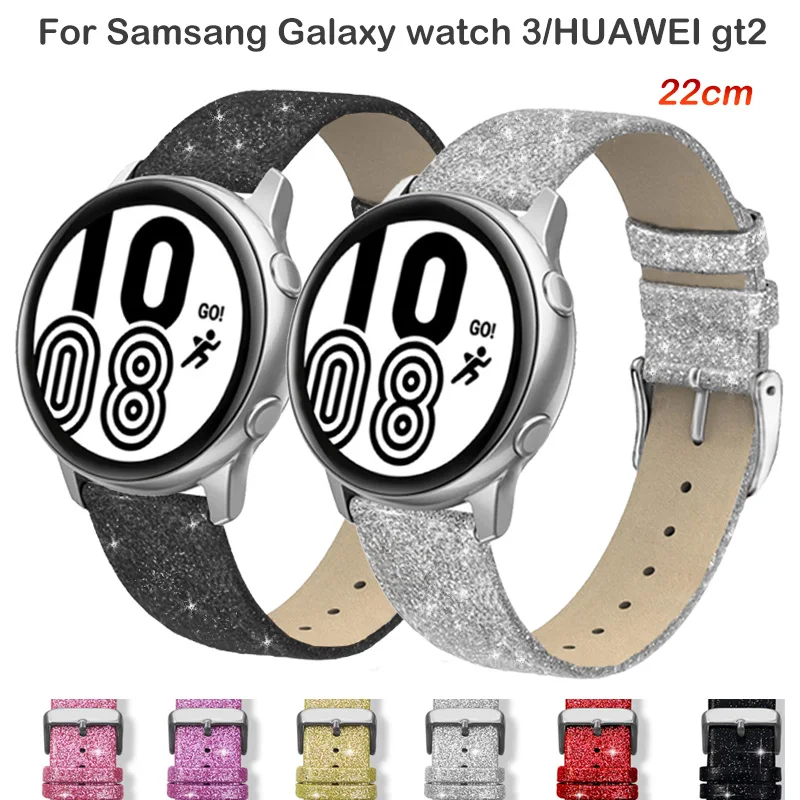 Shiny Strap for Samsung Watch 46mm Huawei Watch GT2 GT3 Pro 22mm Women Leather Band Sport Bracelet Wristband Galaxy Watch 3 45mm