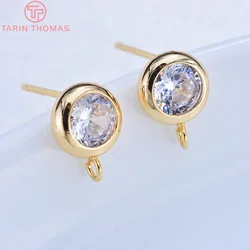 (2607) 4MM 6MM 7MM 8MM 24K Gold Color Brass with Zircon Hooks Hole Round Stud Earrings Pins Jewellery Accessories Wholesales