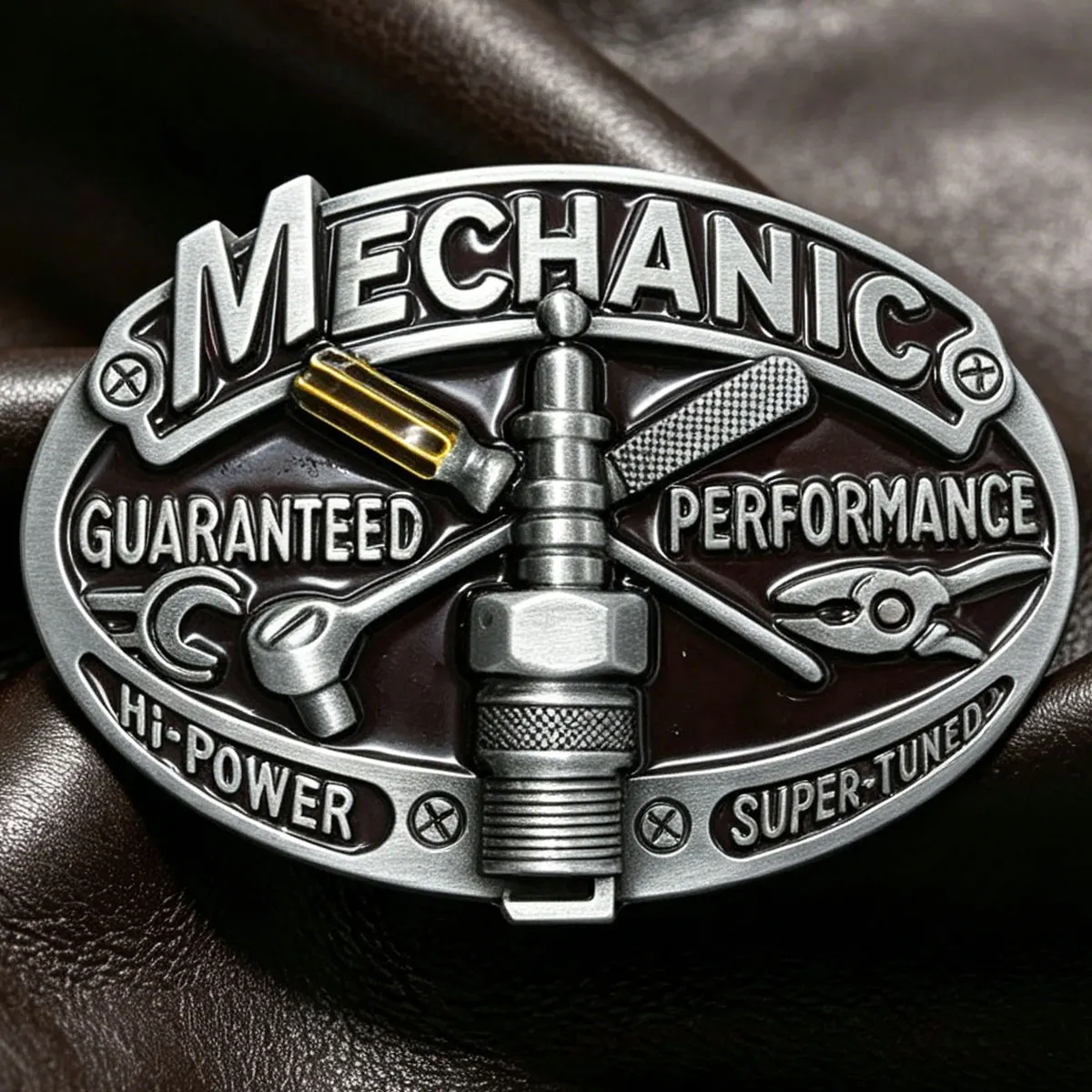 Oval Mechanic Belt Buckle - Retro Western Cowboy Style Embossed Belt Buckle for Men