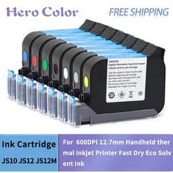 Reemplazo de cartucho de tinta JS12, 1 piezas, JS12, JS12M, JS12(M), 600DPI, 12,7mm, impresora de inyección de tinta térmica de mano, secado rápido, tinta Eco solvente