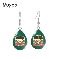 2023 New Peace Van Tear drop Earring Camper Bus Fish hook orecchini gioielli Cabochon in vetro articoli fatti a mano