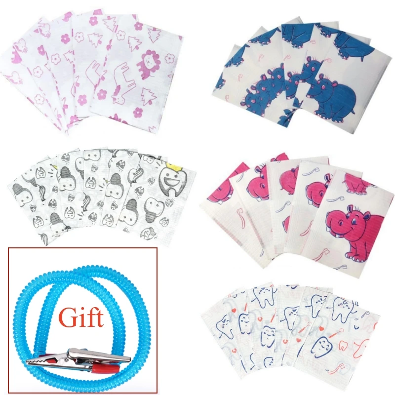 

100Pcs Disposable Dental Bibs Scarf Cute Waterproof Patient Napkins Clean Pad Sheets Towel Paper Clip Dentistry Accessories