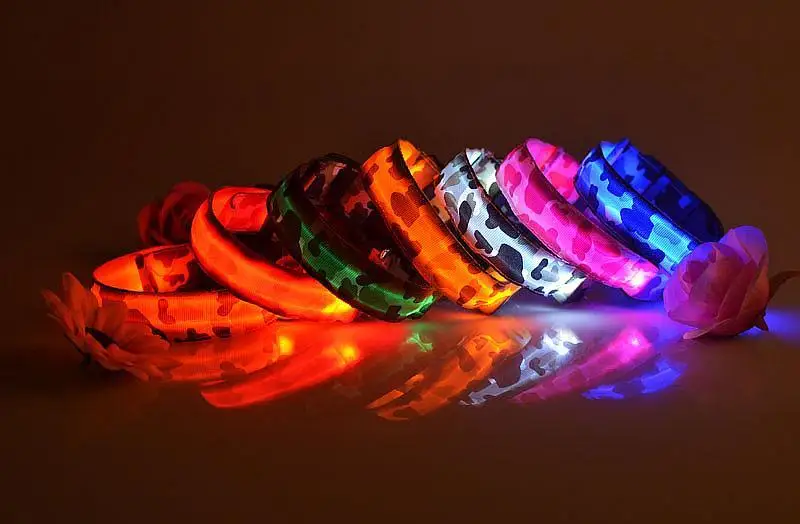 500pcs High Quality Luminous Collars Nylon Dog Collar Night Safety Led Glow Dog Harness Cat Collars Glow in the DarkWholesale