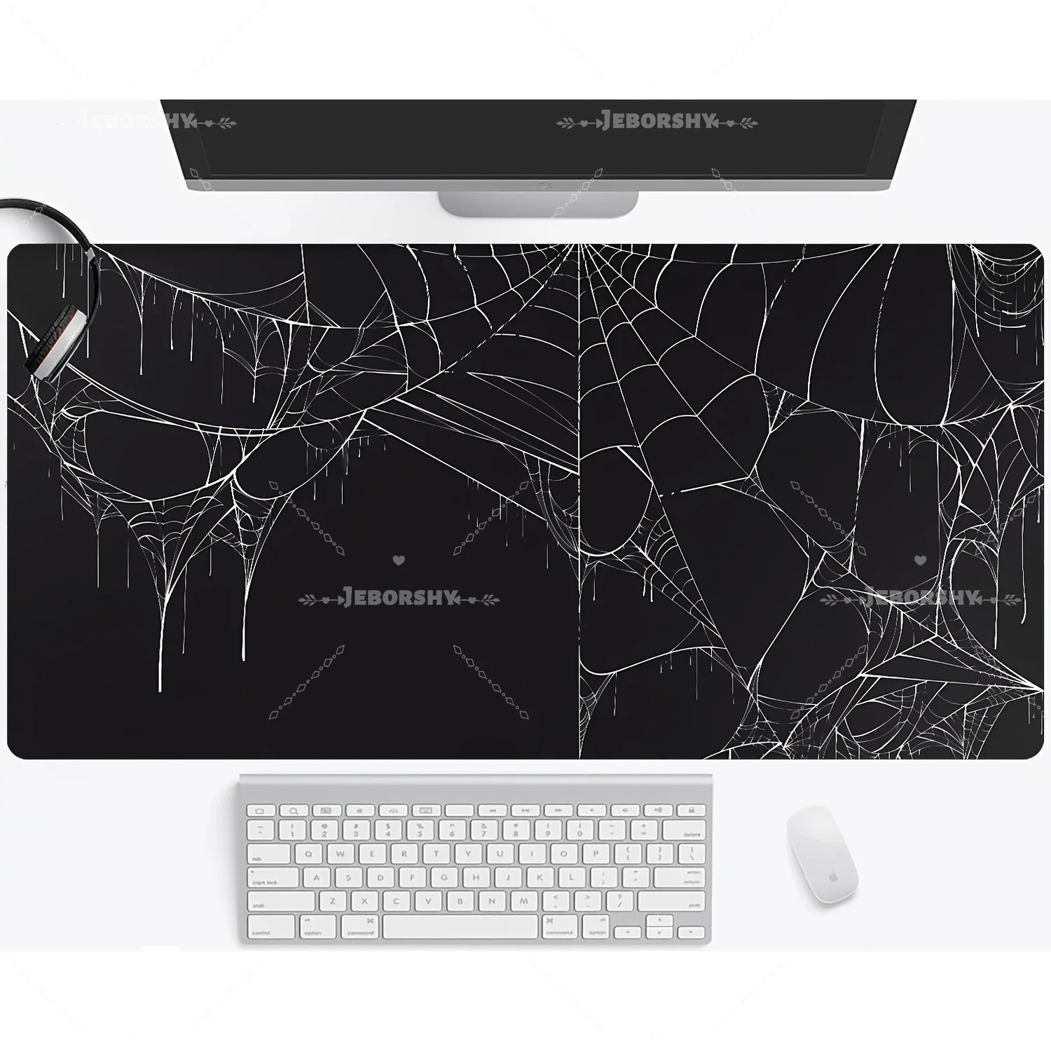Goth Spider Web Mouse Mat Black Spider Web Large Mouse Pad Desk Mat Non-Slip Rubber Office Home Gaming Computer Accessories
