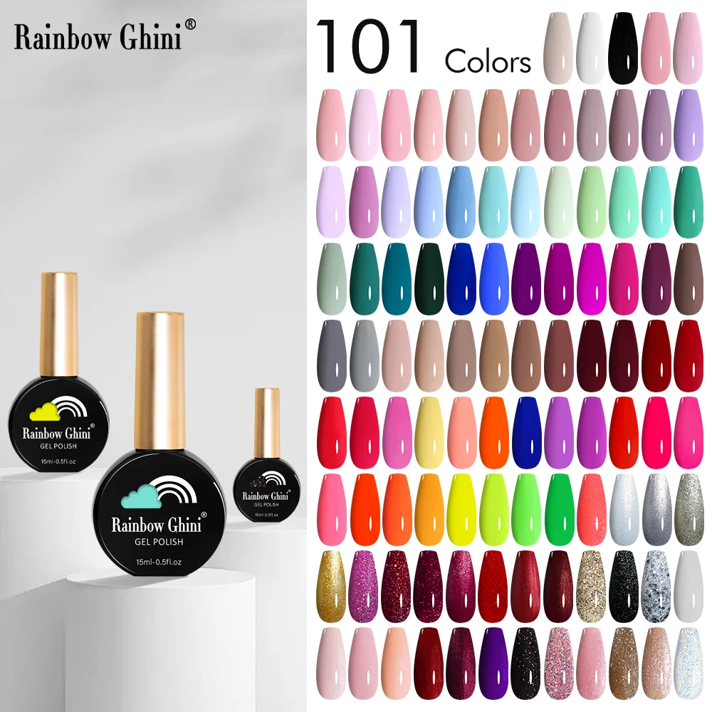 Rainbow Ghini 15ml UV Gel Nail Polish Semi Permanent Varnish Supplies for Professionals Red Black White Nail Gel Art Accessories
