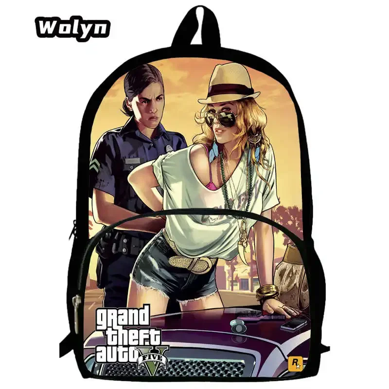 Grand Theft Backpack Auto School Bags,Cartoon Boys Girls ,Children Backpack for Grades1-4 Junior,Bookbags