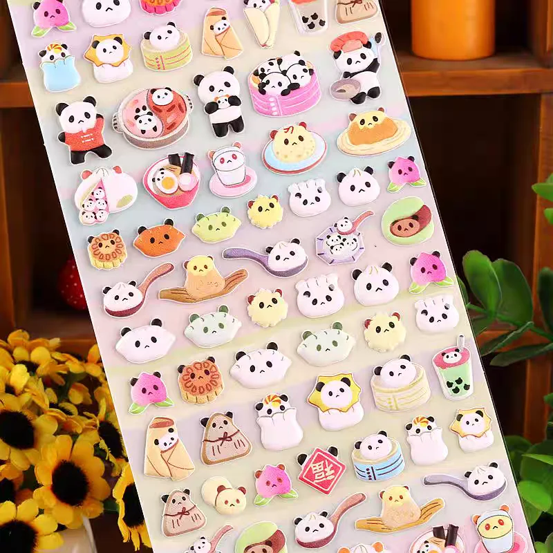 4 pcs/8 pcs Cute Bears Dessert Food 3D Puffy Stickers Adhesive Sticker DIY Diary Stationery Sticker Gift School Office Supplies