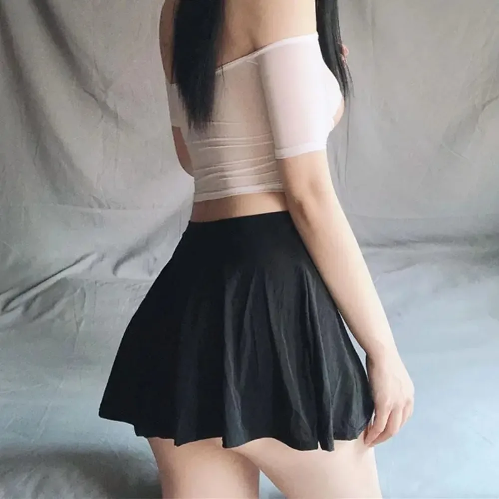 Vintage Women Pleated skirts Sexy High Waist Mini Skirts Korean Fashion Workout Sports Skirts Female Erotic Super Short skirt