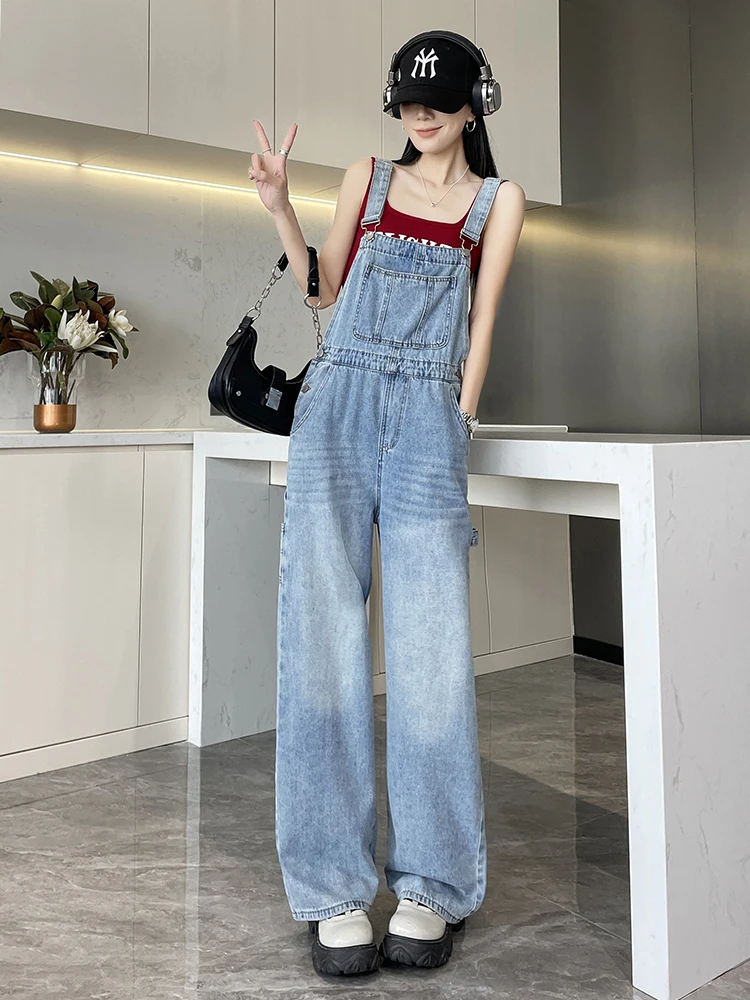 

Джинсовые комбинезоны с высокой талией и широкими штанинами, женские весенне-летние осенние новые утягивающие уличные джинсы из смеси хлопка