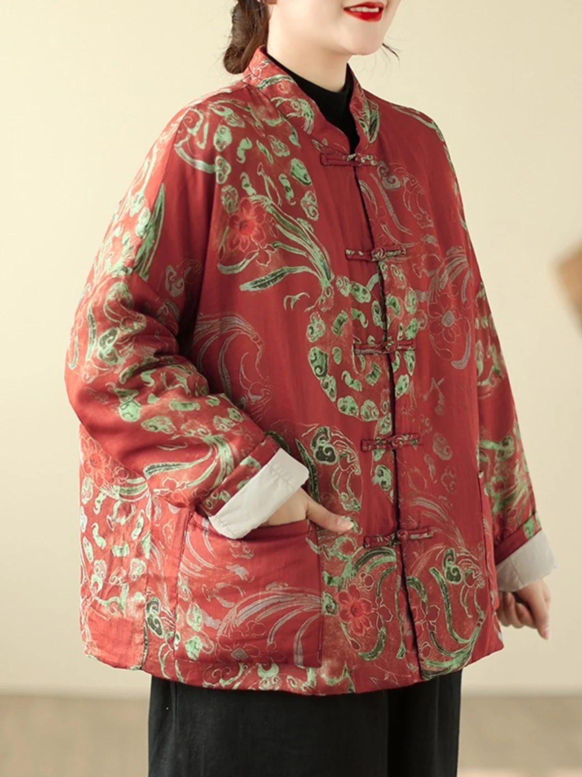 

Thiened Cotton Jaet Women's Chinese Sle Button ort Coat Warm Fluffy Cotton Padded Slimming Outerwear Long Sve