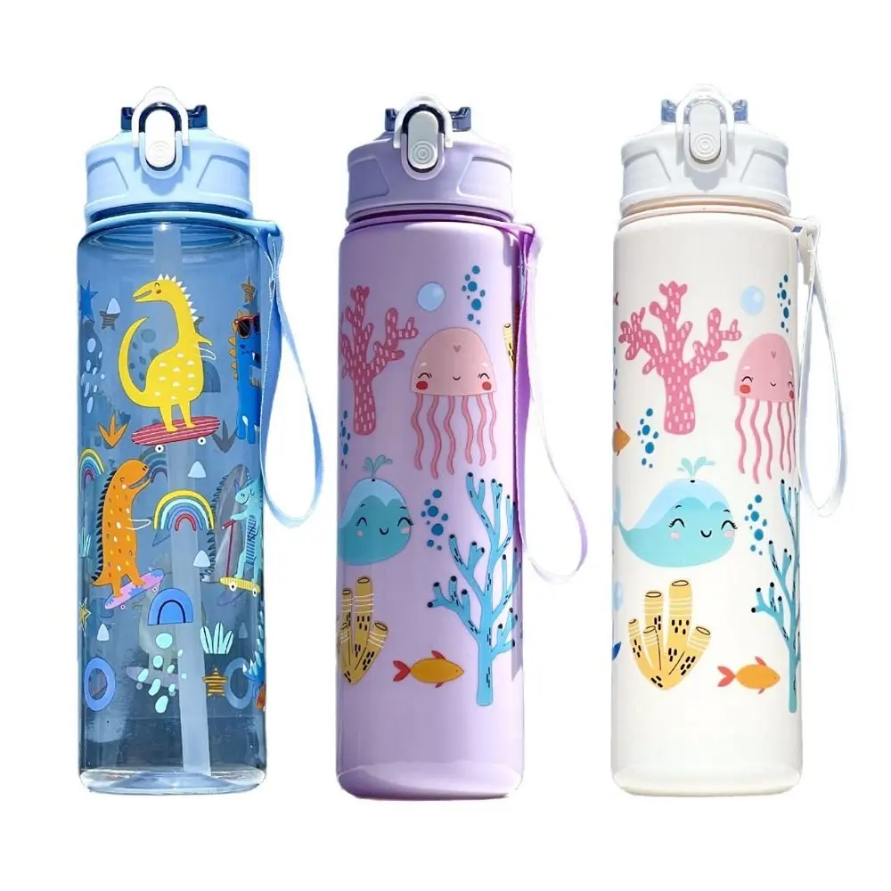 

Cute 750ML Straw Water Bottles Lifting Rope Leak-Proof 's Water Cup Portable Drink Cup Coffee Tea Juice