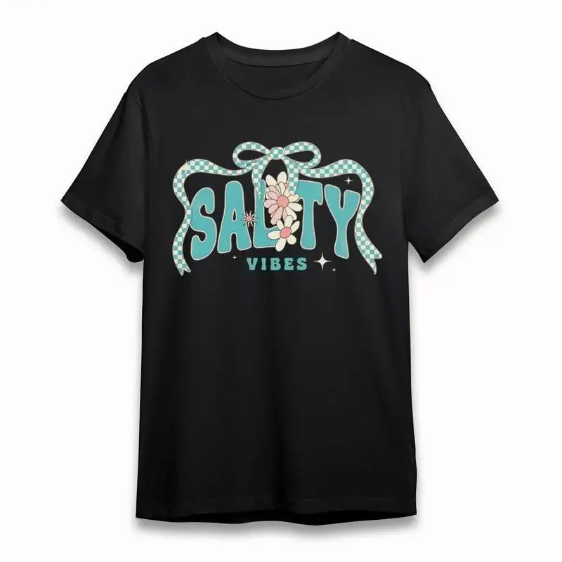 Women'S Trend Classic T Shirt Salty Vibes Blue Green Letter Bow Star Accent