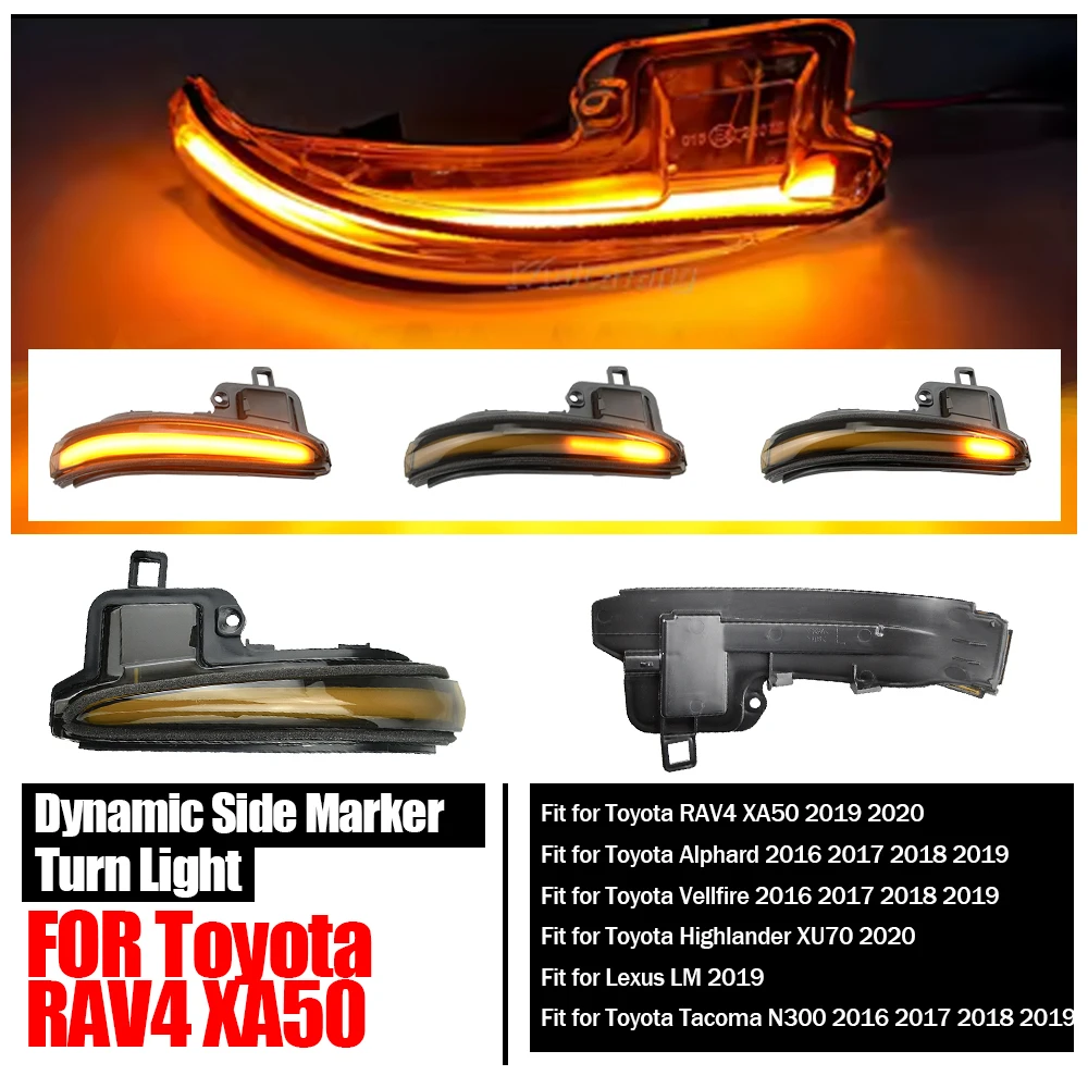 Fit for Toyota RAV4 XA50 2019 2020 Fit for Toyota Highlander XU70 2020 2PCS LED Side Mirror Dynamic Turn Signal Lights Lamp